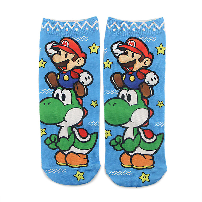 3 Pairs Super Mario Cute Cotton Socks Breathable Sweat Cartoon Animation Four Seasons Casual Boat Socks